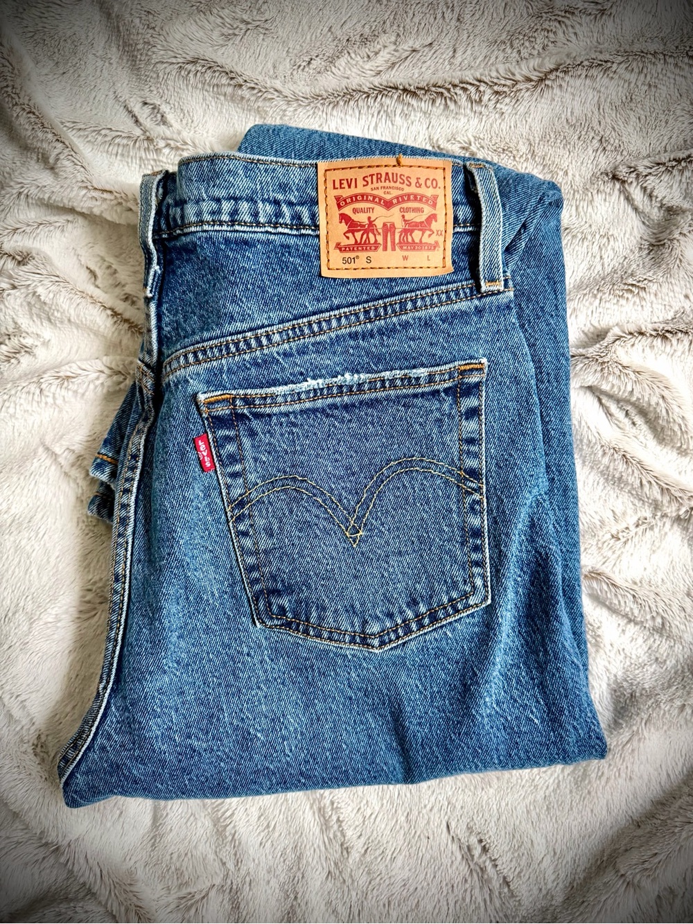 Levi's 501® S Light Blue Denim Jeans with Tan Patch